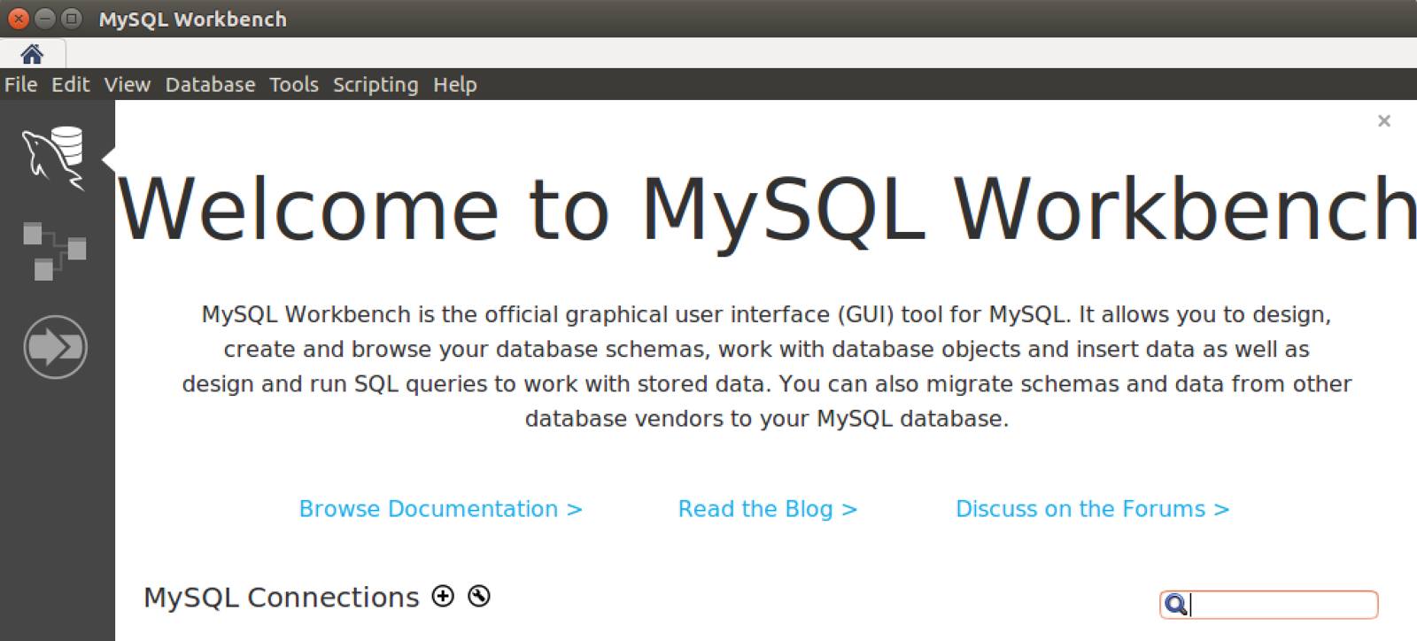 MySQL Workbench Welcome Screen MySQL Workbench Welcome Screen