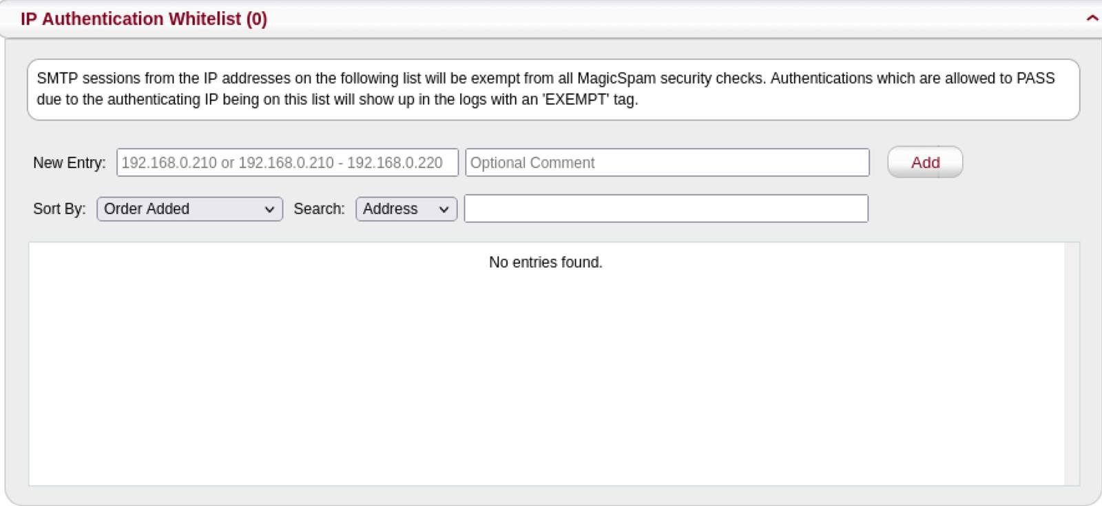 IP Authentication Screenshot of ip authentication page