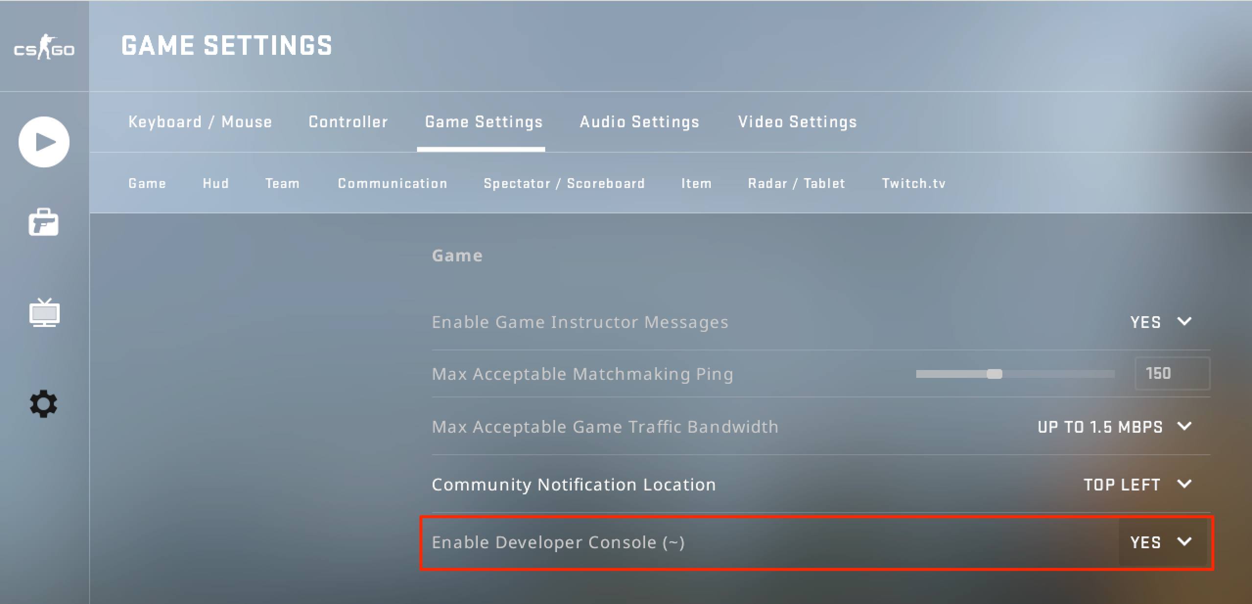Enable the developer’s console if it is not currently enabled. Enable the developer’s console if it is not currently enabled.