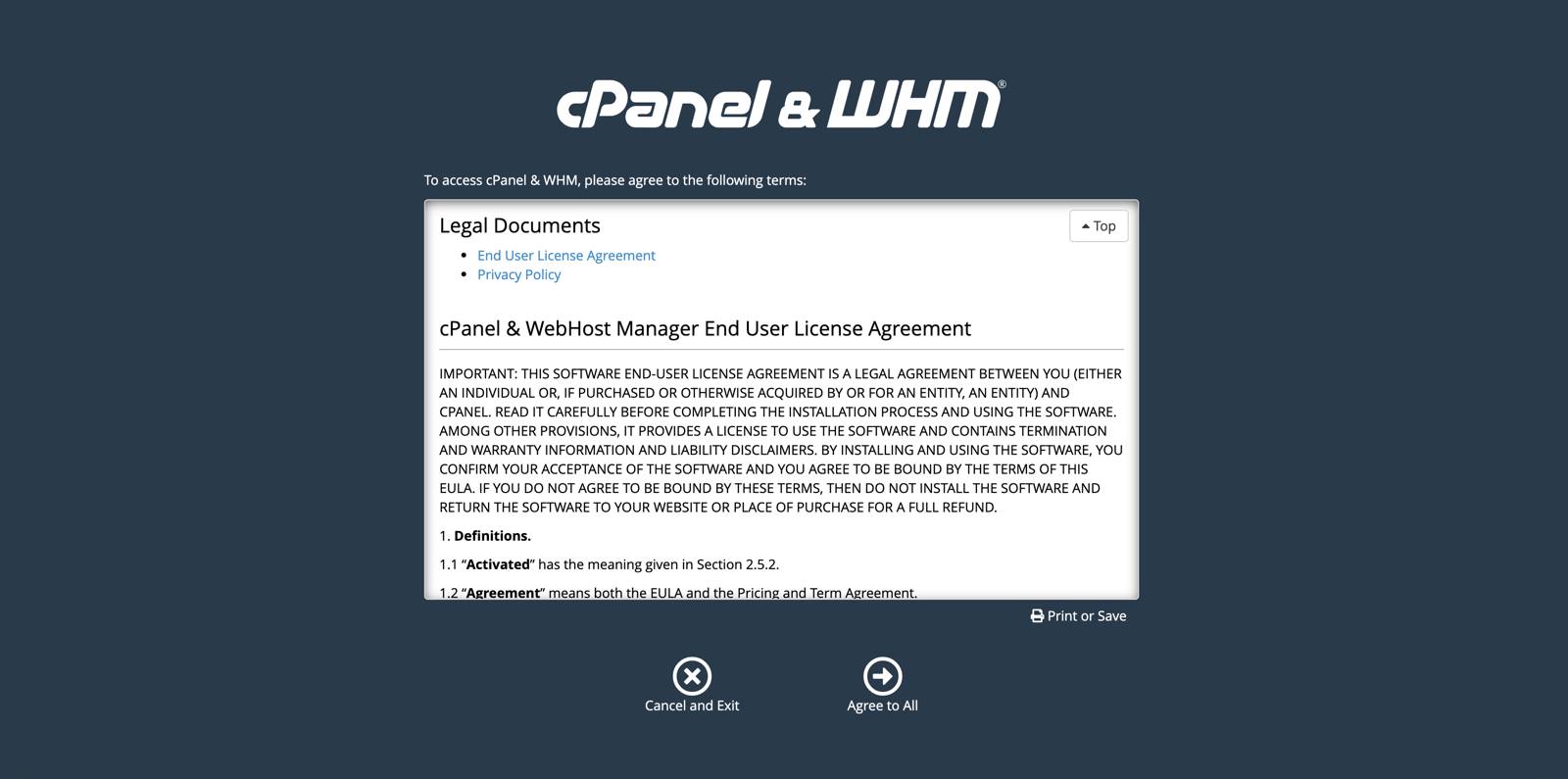 Agree to cPanel and WHM’s terms Agree to cPanel and WHM’s terms
