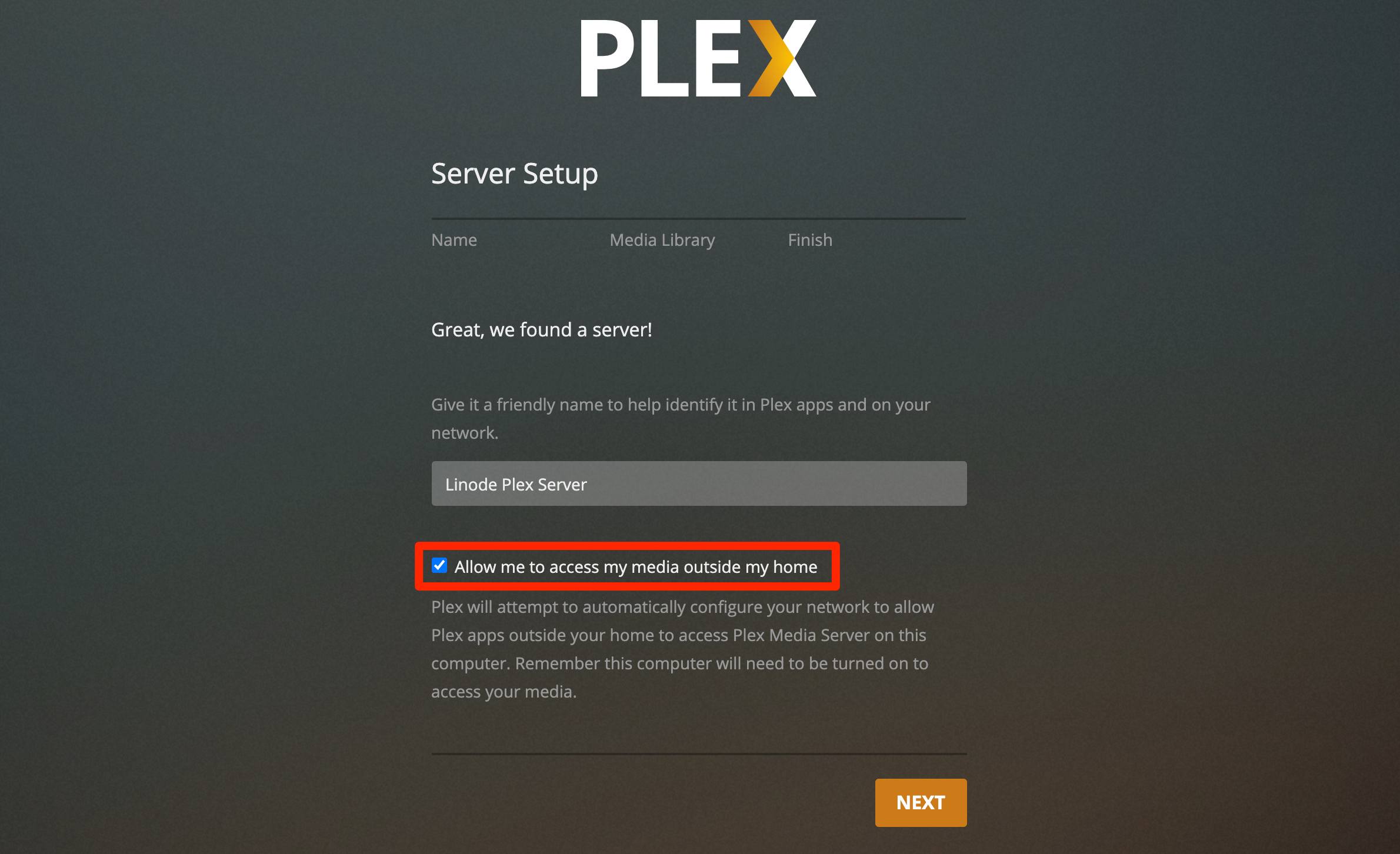 Plex Server Setup - Name. Plex Server Setup - Name