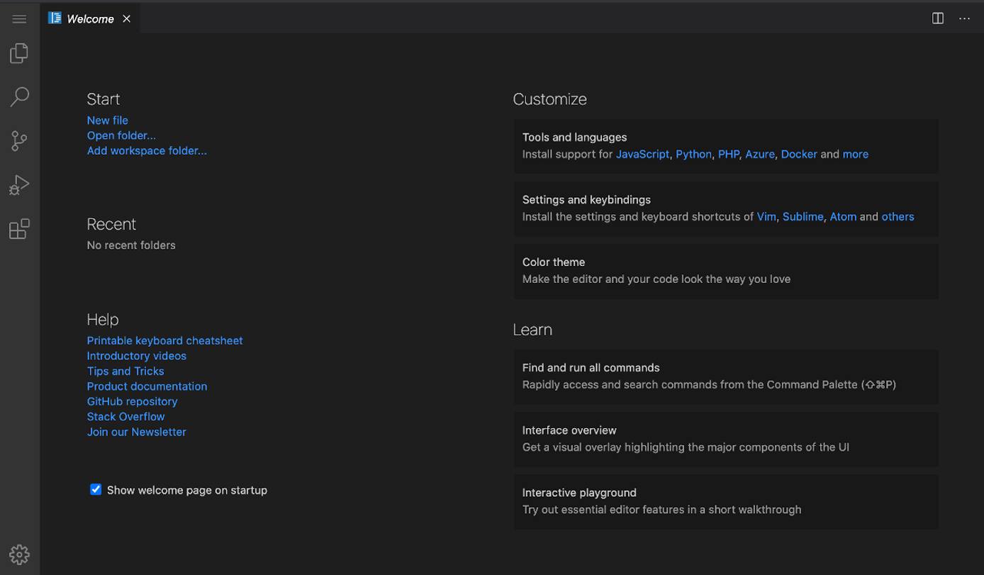 VS Code Welcome Screen VS Code Welcome Screen